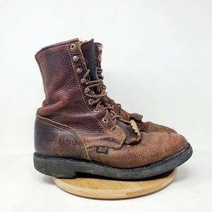 Justin‎ Boots Mens 9 D Brown Leather Conductor Briar 8 Comfort Packer Work Shoes